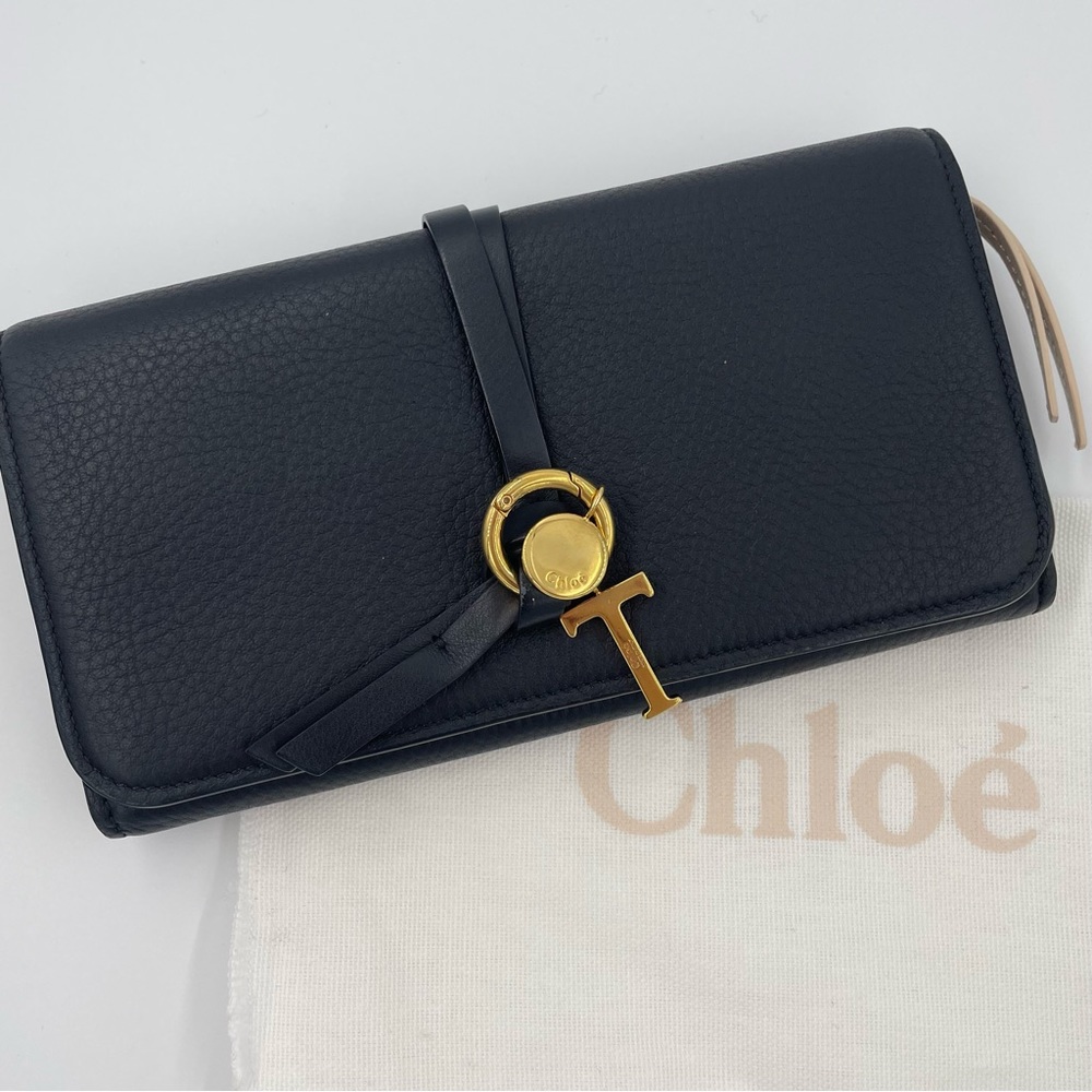 Chloe Long Black Leather Alphabet Wallet T Charm